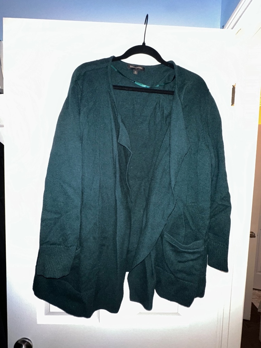 Banana Republic Turquoise Waterfall Cardigan XL Open Front Sweater Pockets Work